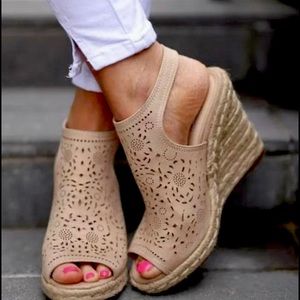 Hollow Peep Toe Sky-High Wedges Heels Mule Sandals